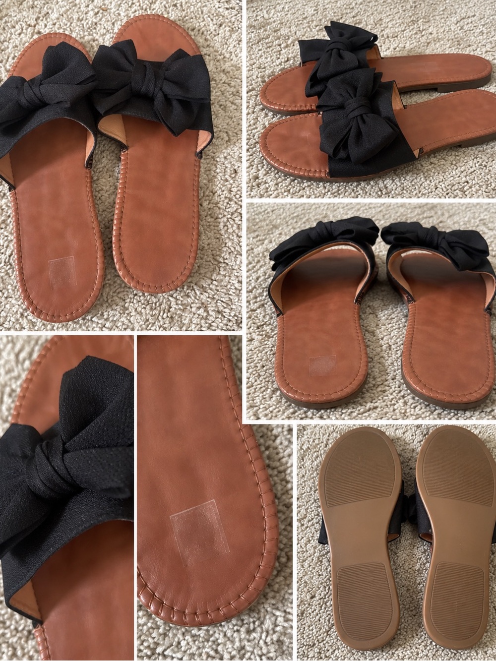 Women’s Black Bow Slide Sandals - Classic Casual Slip-On
